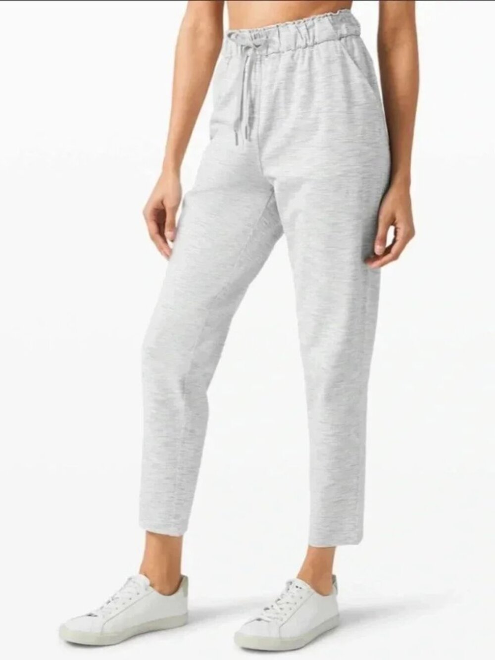 Lululemon White Grey Striped Keep It Moving Pull On Tapered High Rise Pants